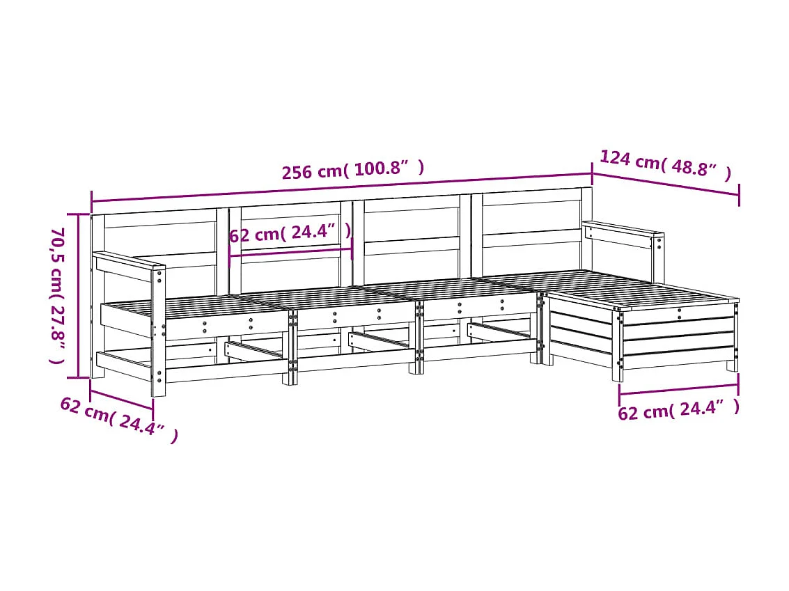 5 pcs conjunto de sofás para jardim madeira de pinho maciça