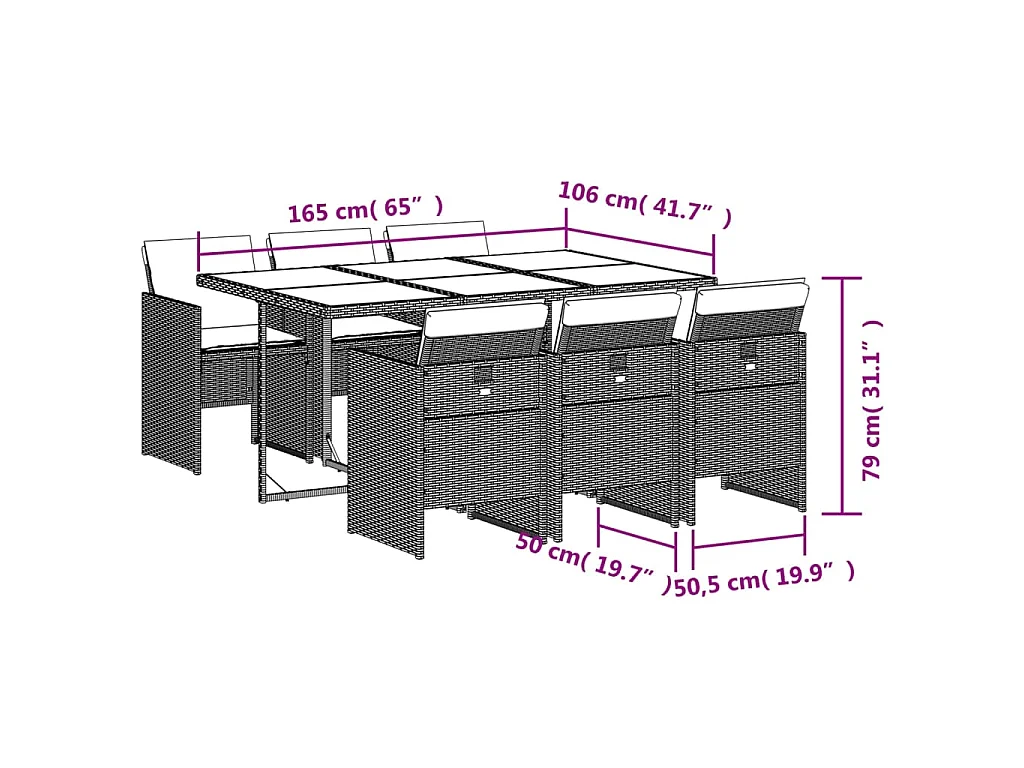 7-delige Tuinset met kussens poly rattan zwart