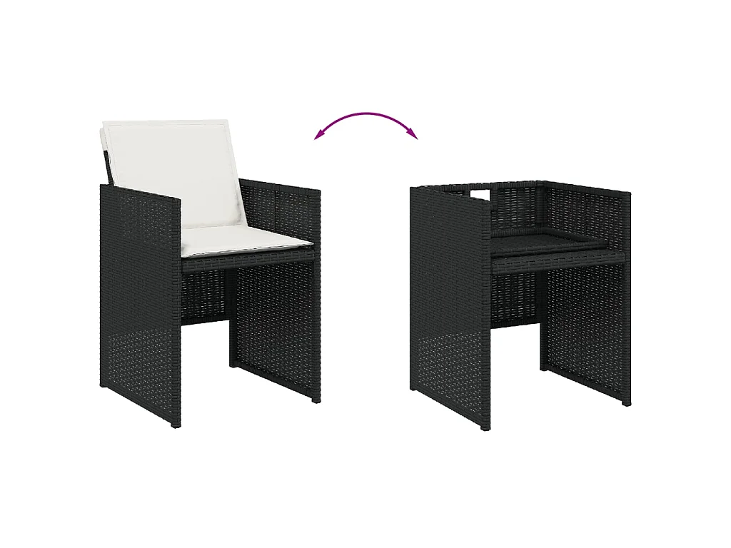 7-delige Tuinset met kussens poly rattan zwart