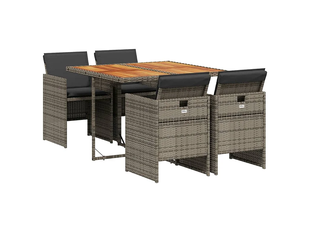 5-tlg. Garten-Essgruppe mit Kissen Grau Poly Rattan