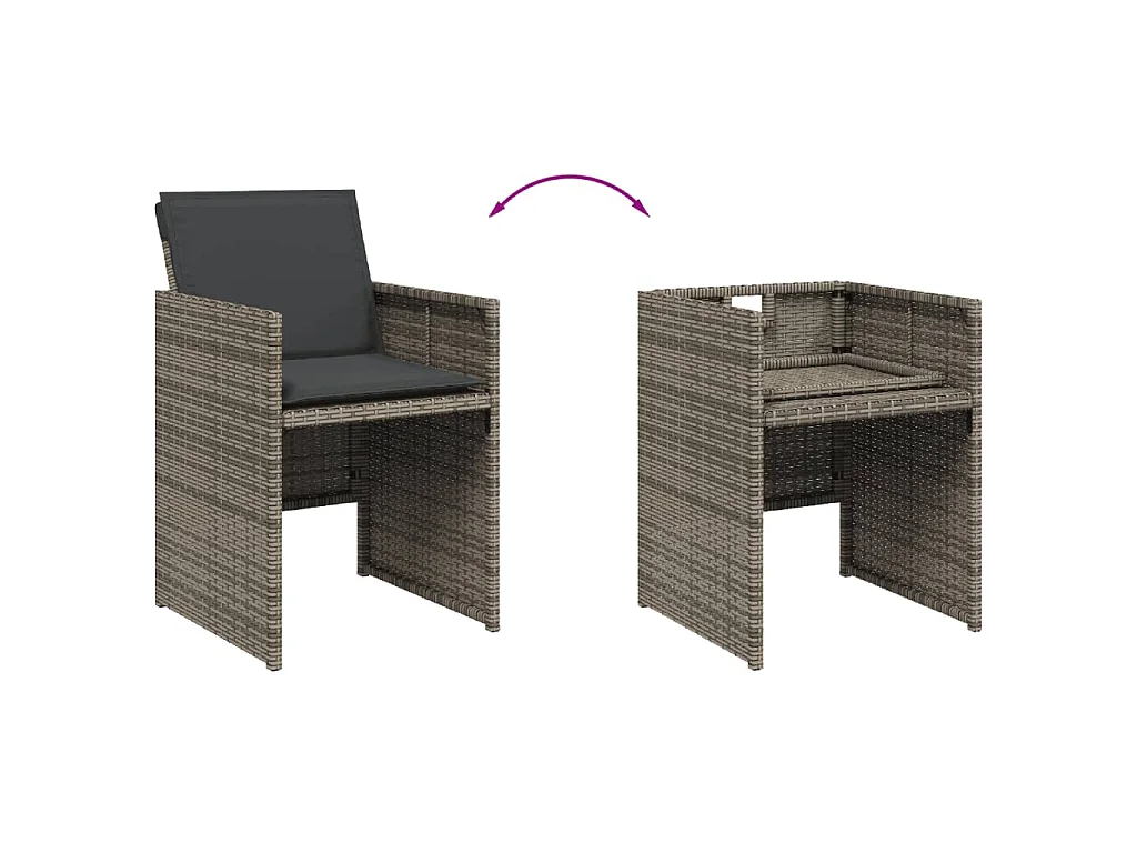 5-tlg. Garten-Essgruppe mit Kissen Grau Poly Rattan