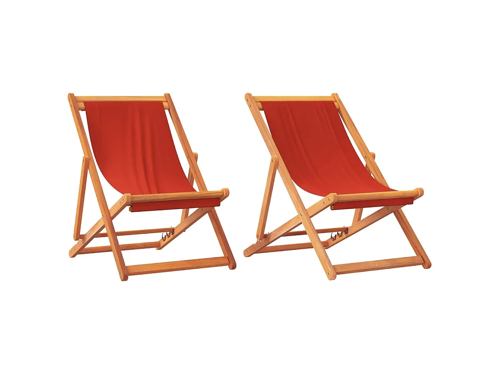 Chaises de plage pliables lot de 2 rouge tissu