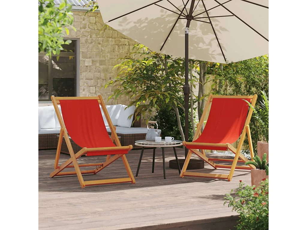 Chaises de plage pliables lot de 2 rouge tissu