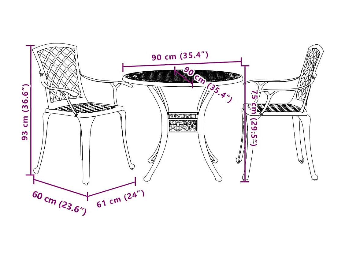 3 pcs conjunto de bistrô alumínio fundido bronze