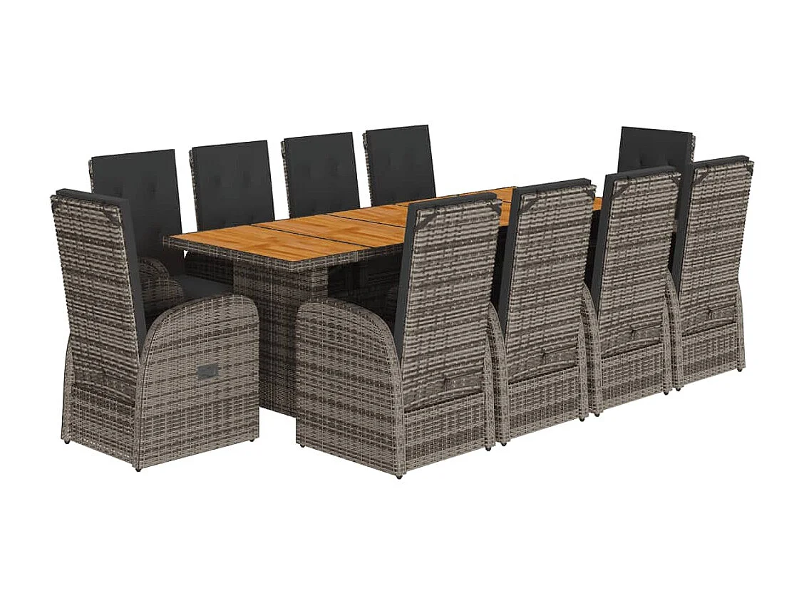 Ensemble à manger de jardin 11pcs avec coussins gris poly rotin