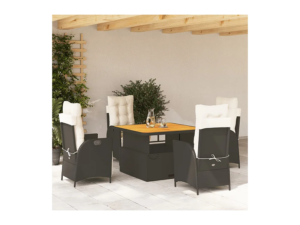 Ensemble à manger de jardin coussins 5pcs Noir Résine tressée