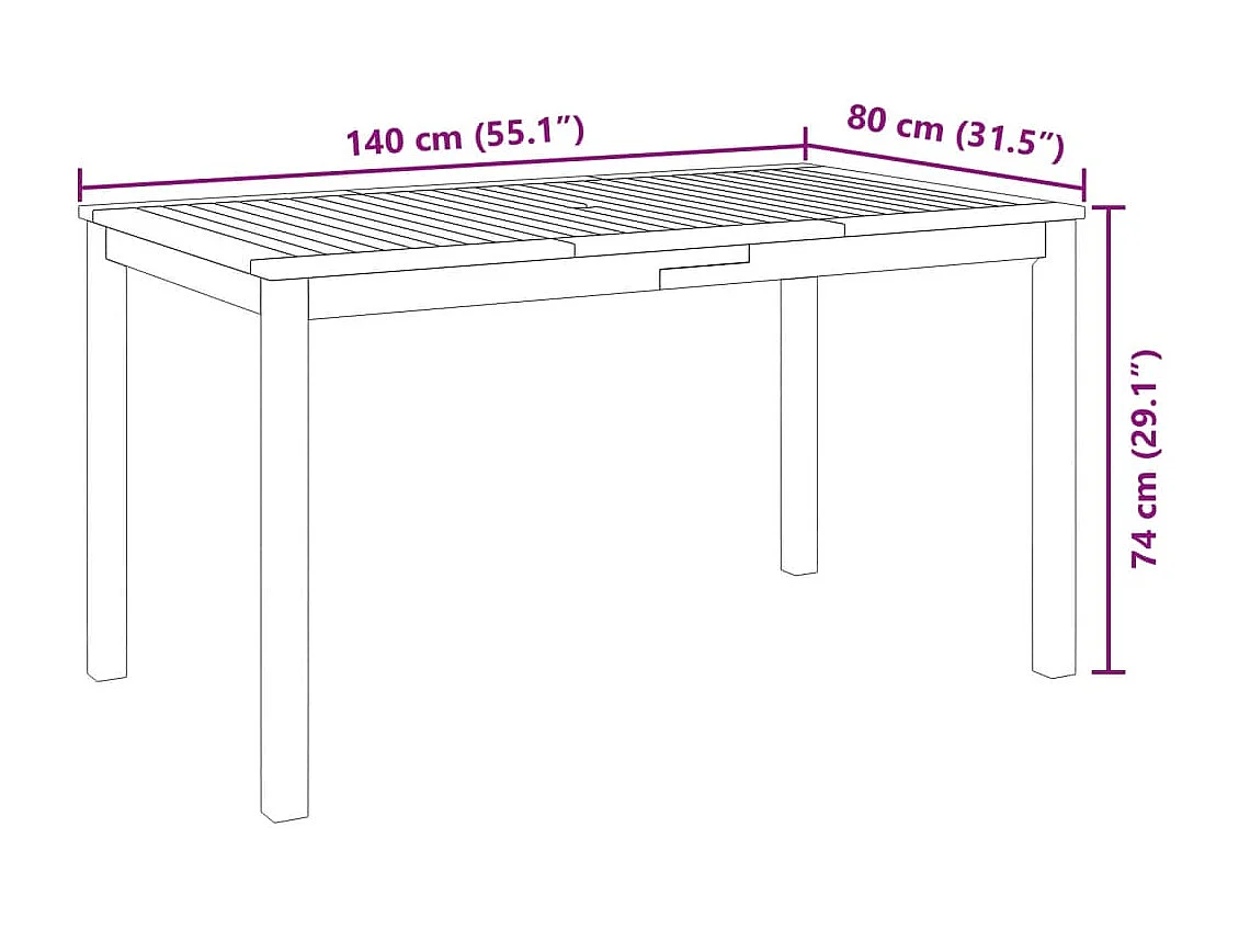 5-tlg. Garten-Essgruppe 140x80x74 cm Massivholz Akazie