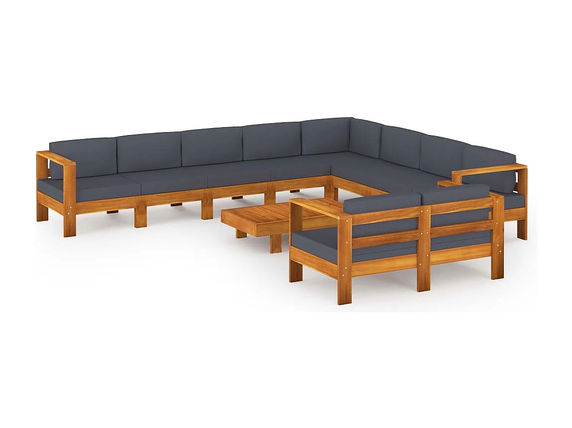 Set Divani Giardino 10Posti Cuscini Grigi Scuro Massello Acacia