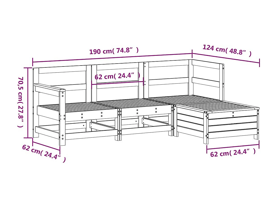 4-delige Loungeset geïmpregneerd grenenhout