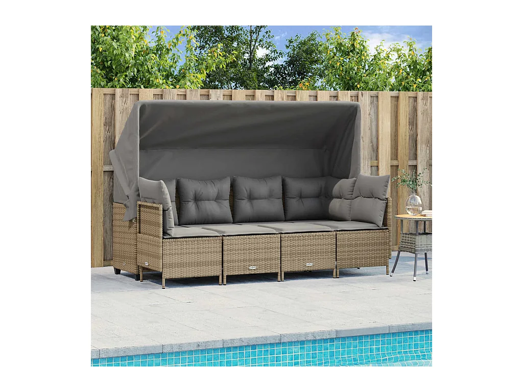 Salon de jardin avec coussins 5 pcs beige résine tressée