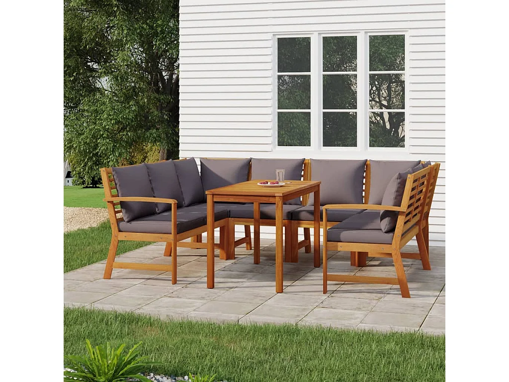 Set da Pranzo Giardino 7pz con Cuscini Legno Massello di Acacia