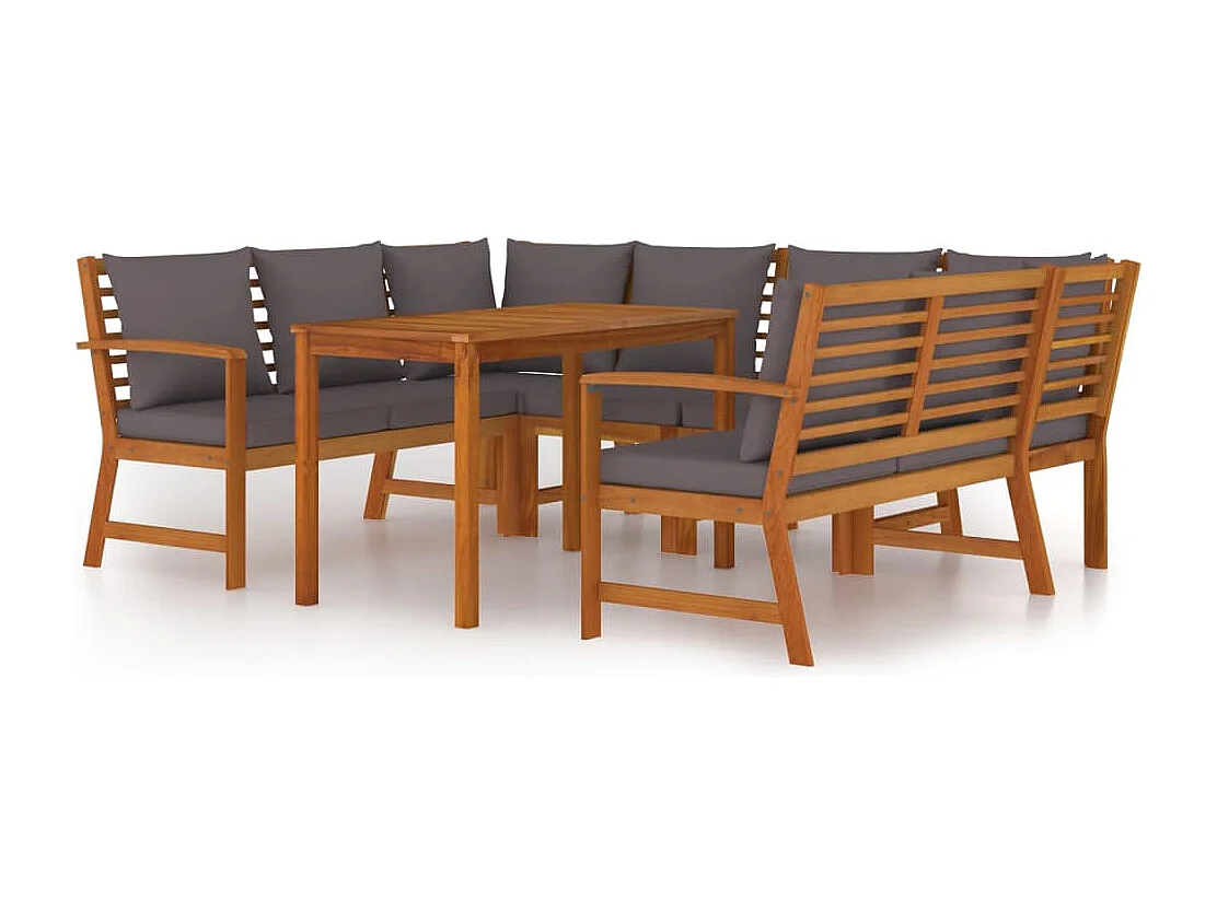 Set da Pranzo Giardino 7pz con Cuscini Legno Massello di Acacia