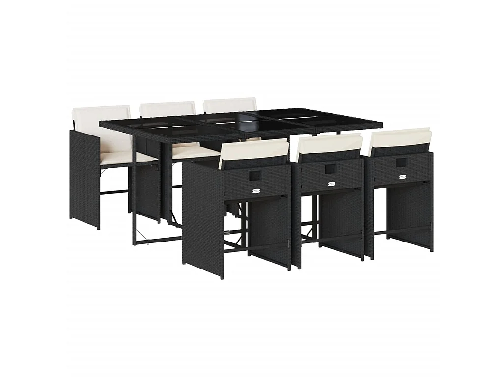 Ensemble à manger de jardin coussins 7pcs Noir Résine tressée