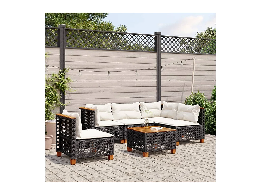 6-tlg. Garten-Sofagarnitur mit Kissen Schwarz Poly Rattan