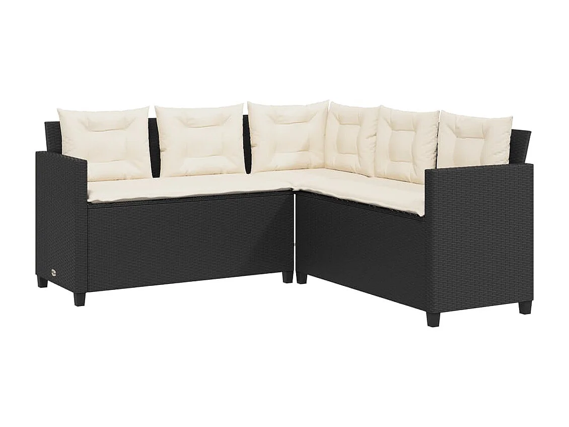 Gartensofa in L-Form mit Tisch und Kissen Schwarz Poly Rattan