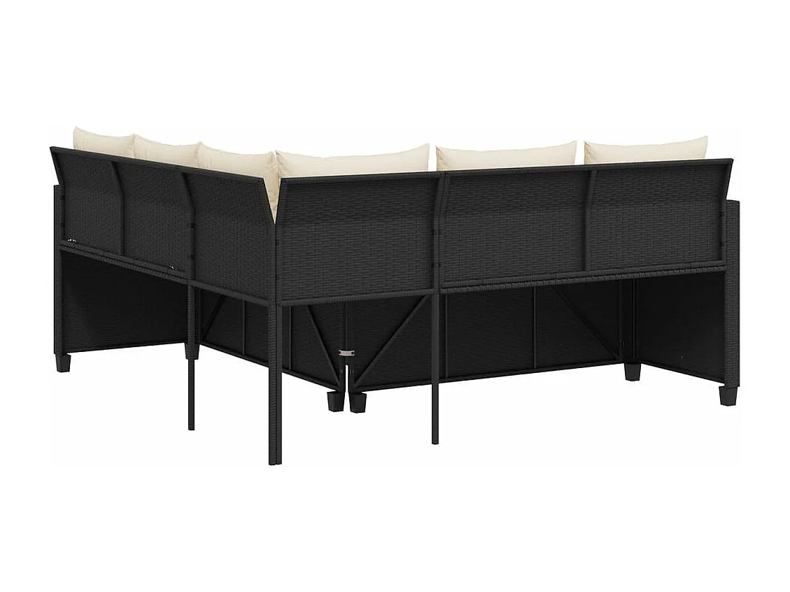 Gartensofa in L-Form mit Tisch und Kissen Schwarz Poly Rattan