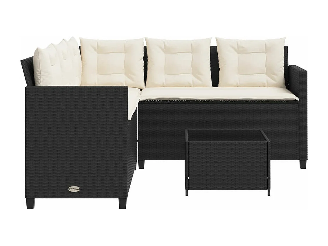 Tuinbank met tafel en kussens L-vormig poly rattan zwart