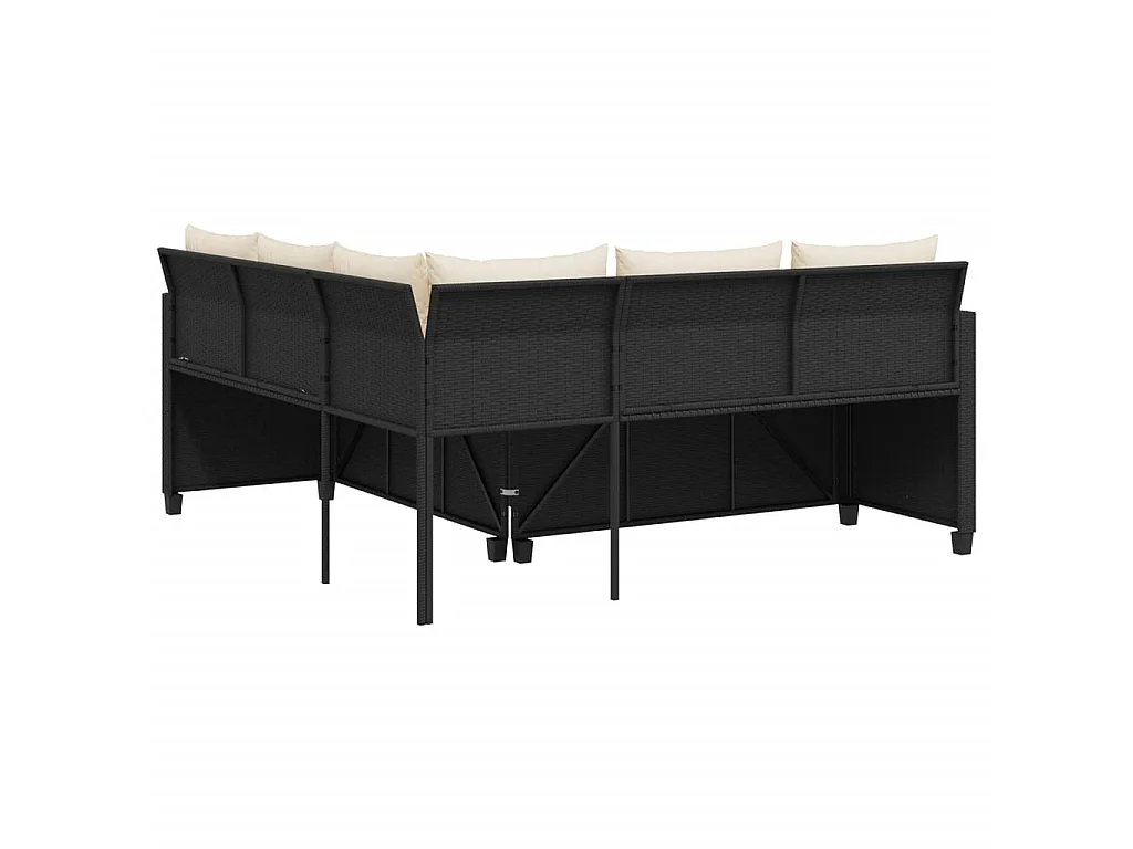 Tuinbank met tafel en kussens L-vormig poly rattan zwart