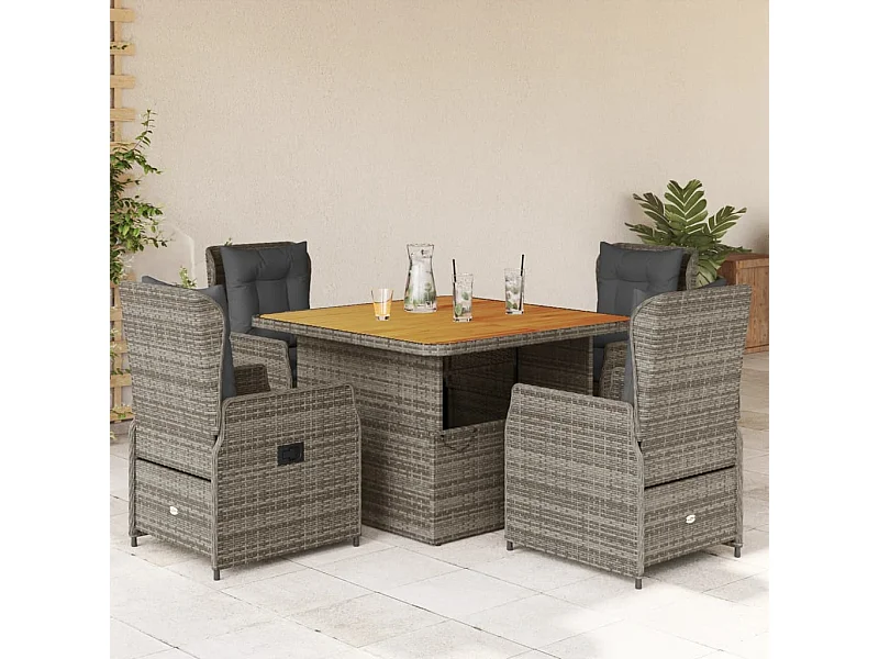 Set da Pranzo da Giardino 5 pz con Cuscini in Polyrattan Grigio