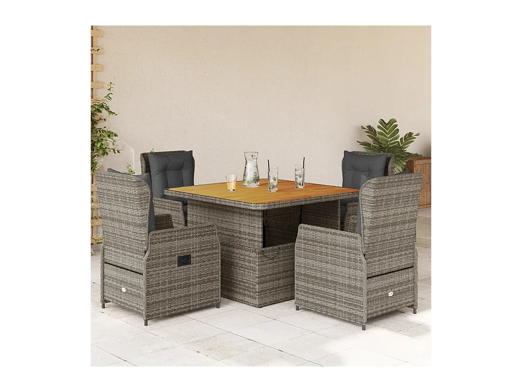 Ensemble à manger de jardin 5 pcs coussins gris résine tressée