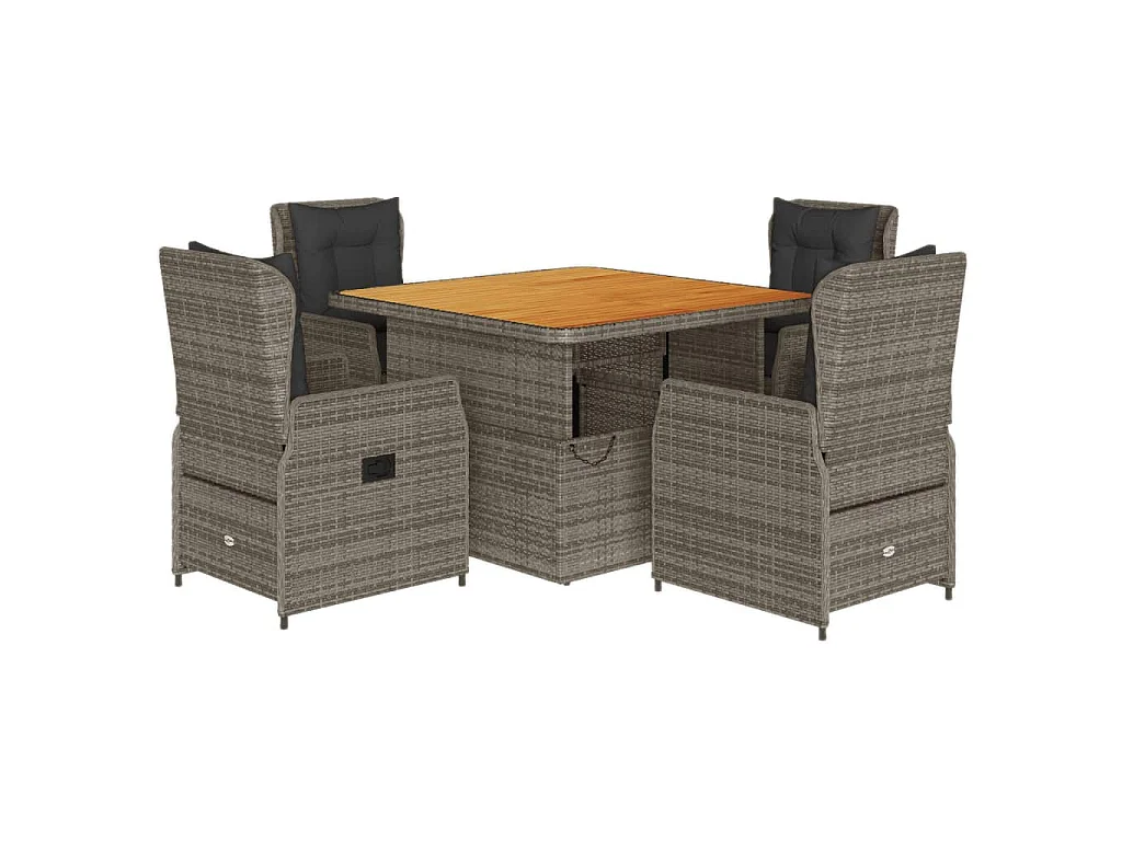 5-delige Tuinset met kussens poly rattan grijs