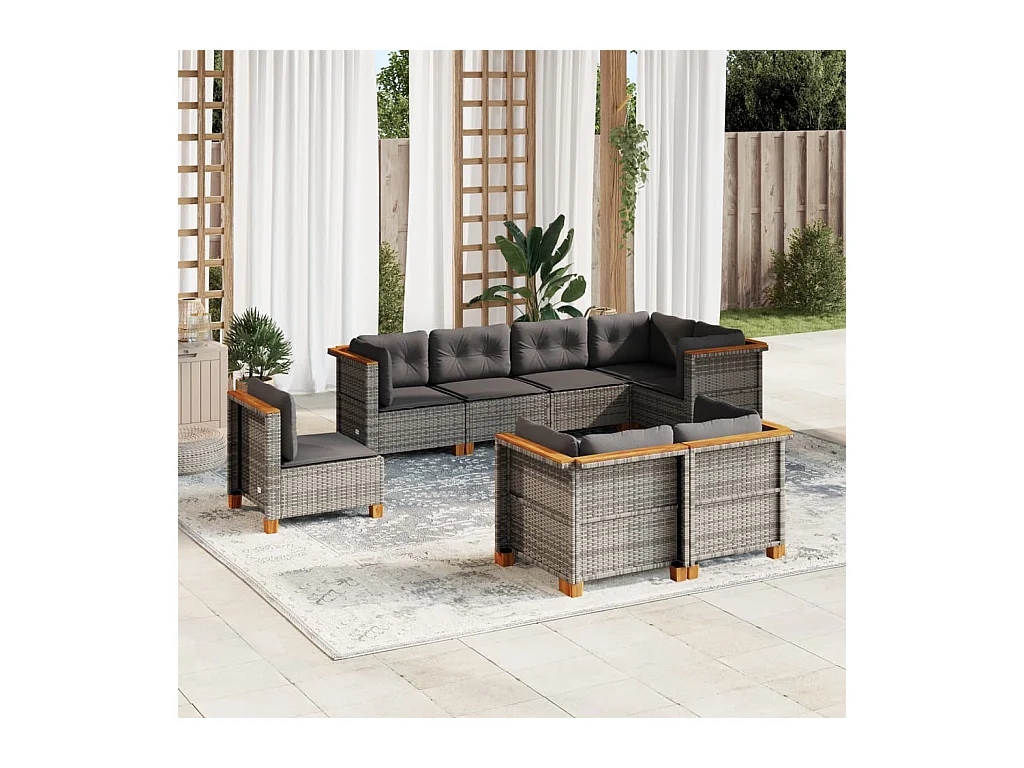 Set Divano da Giardino 8 pz con Cuscini Grigio in Polyrattan