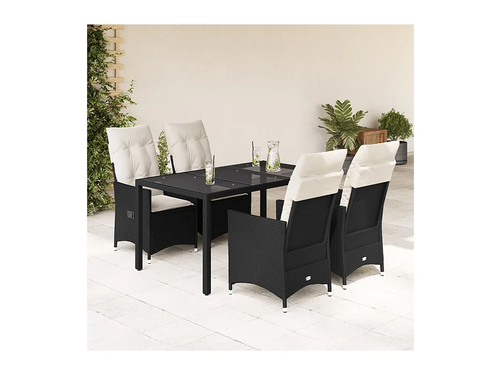 Ensemble à manger de jardin coussins 5pcs Noir Résine tressée