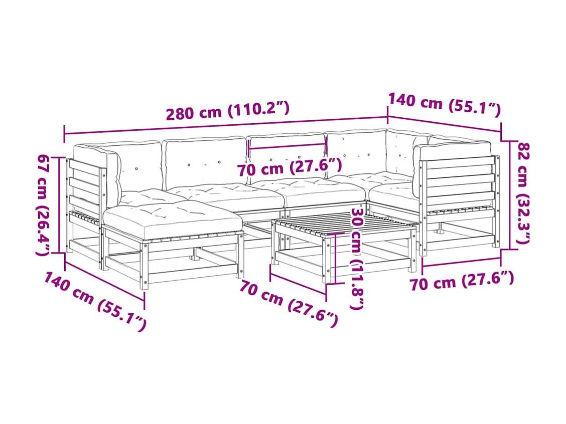 Set Divani da Giardino 7 pz con Cuscini Legno Massello di Pino