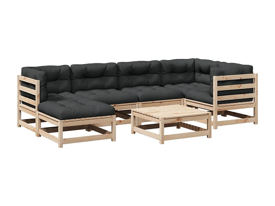 Set Divani da Giardino 7 pz con Cuscini Legno Massello di Pino