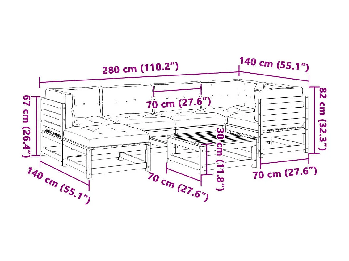 Set Divani da Giardino 7 pz con Cuscini Legno Massello di Pino