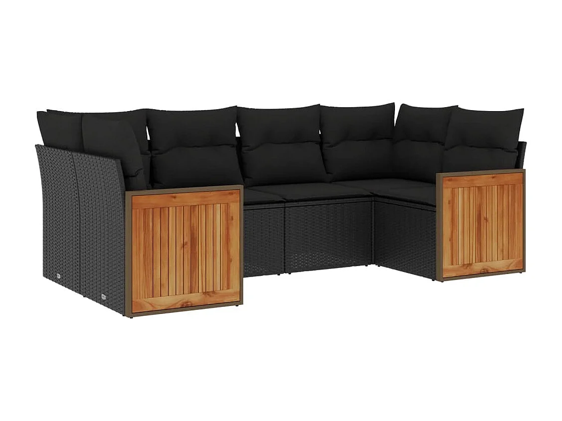 Set Divano da Giardino 6 pz con Cuscini Nero in Polyrattan