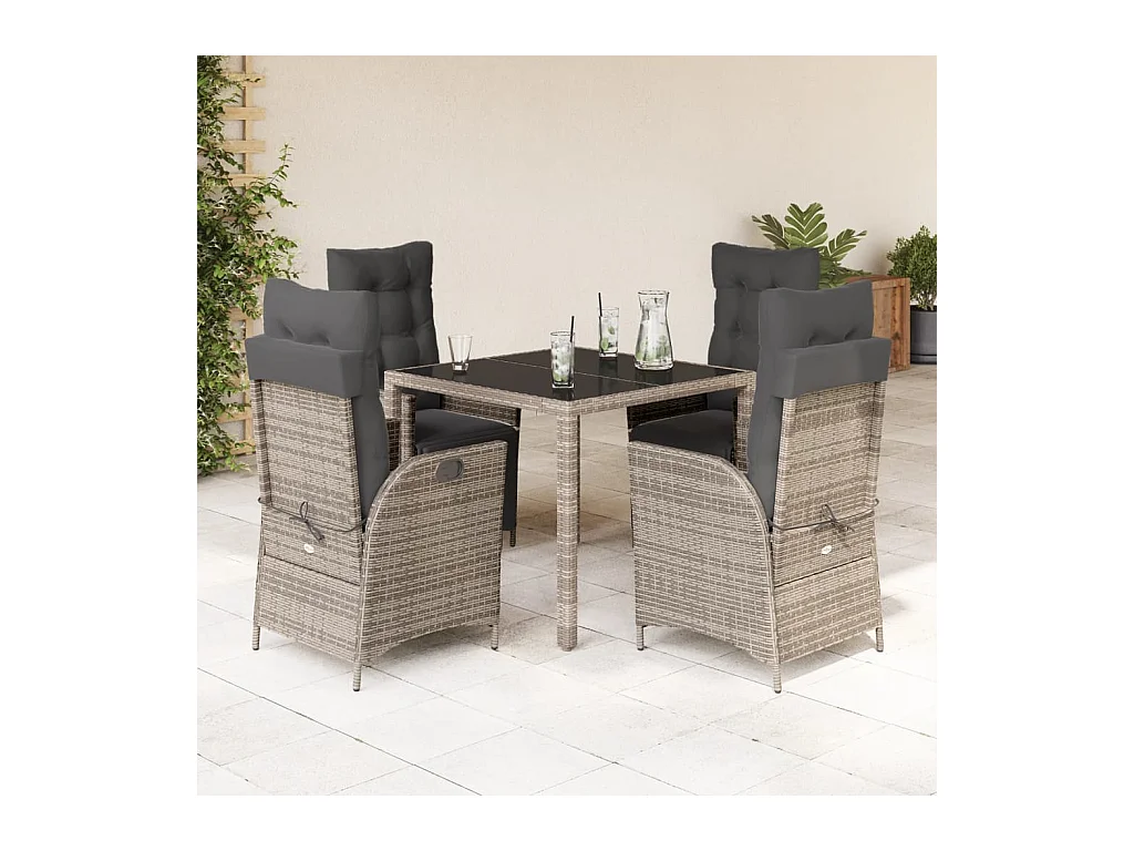 Ensemble à manger de jardin 5 pcs coussins gris résine tressée