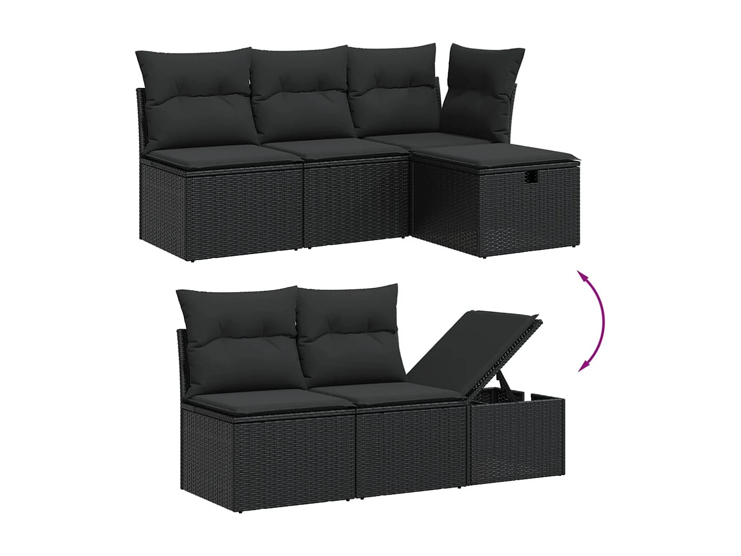 Salon de jardin 6 pcs avec coussins noir résine tressée