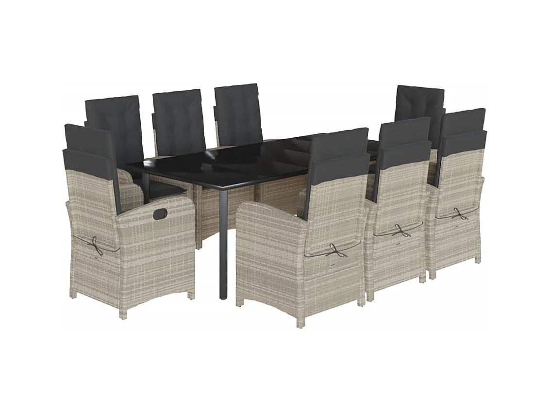 Ensemble à manger de jardin et coussins 9 pcs gris clair rotin