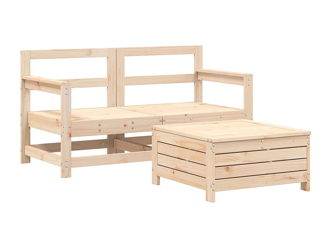 3 pcs conjunto sofás de jardim madeira de pinho maciça