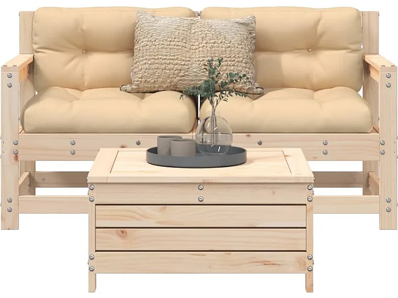 Set Divani da Giardino 3 pz in Legno Massello di Pino