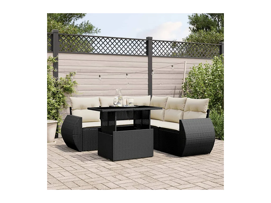 Set Divano da Giardino 6 pz con Cuscini Nero in Polyrattan