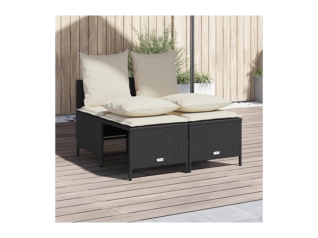Salon de jardin 4 pcs avec coussins noir résine tressée