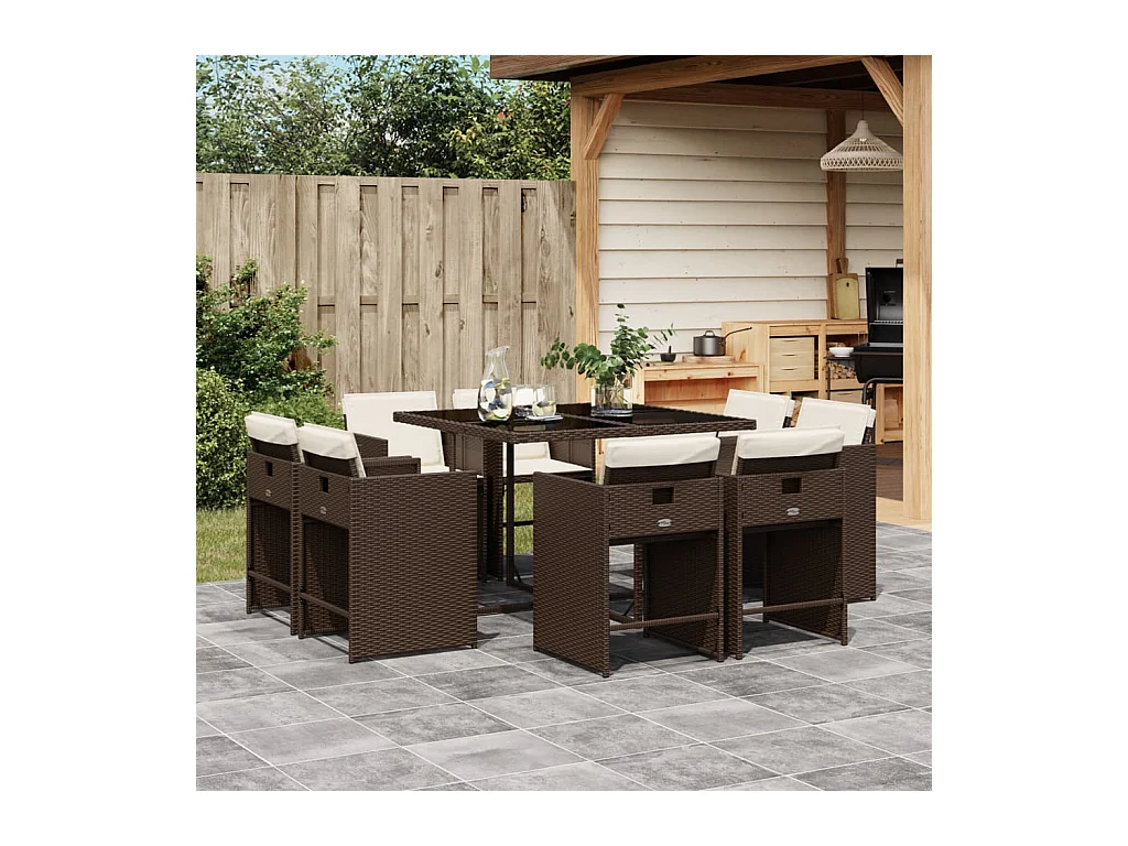 9-delige Tuinset met kussens poly rattan bruin