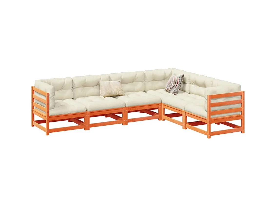 Set Divani Giardino 6pz con Cuscini Marrone Cera Massello Pino