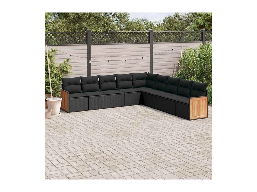 9-tlg. Garten-Sofagarnitur mit Kissen Schwarz Poly Rattan