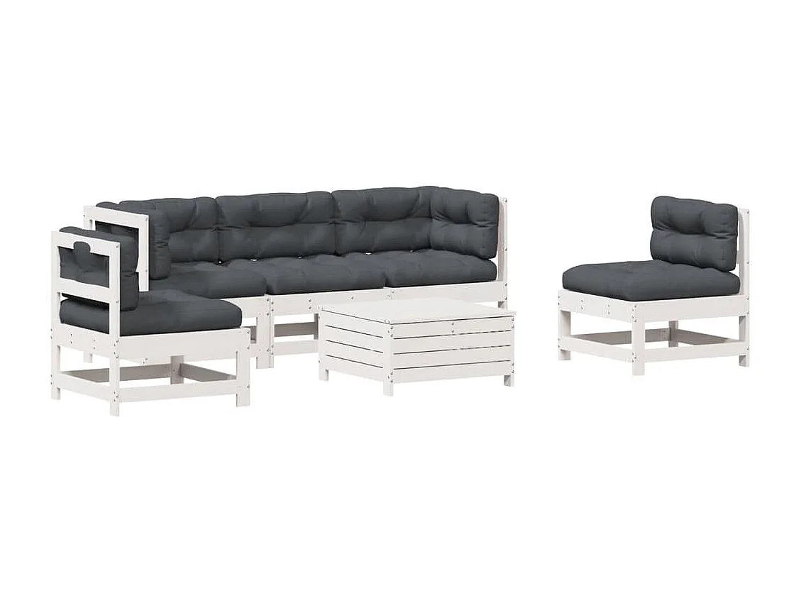 6 pcs conjunto lounge jardim c/ almofadões pinho maciço branco