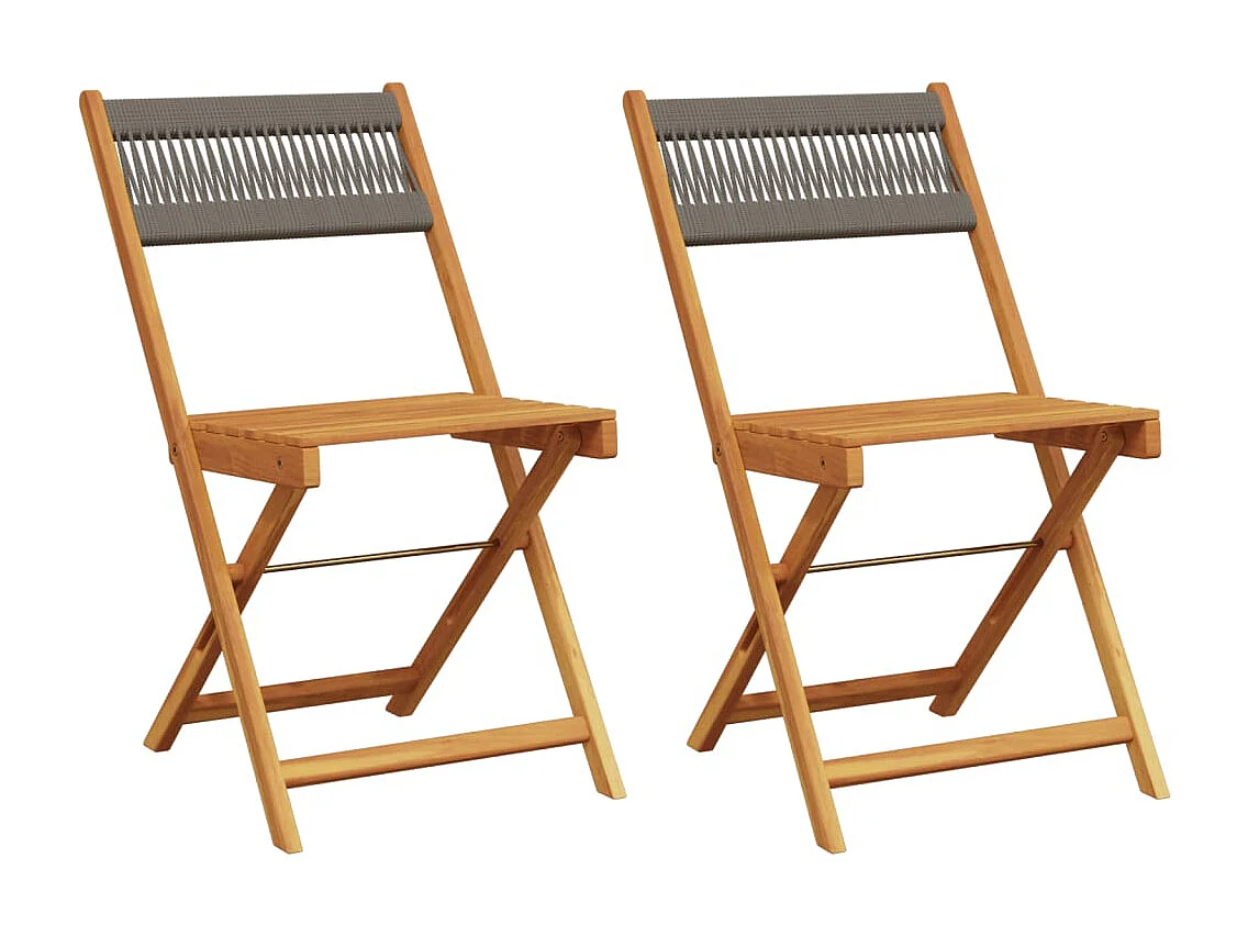 Opklapbare stoelen, 2 stuks, grijs, massief acaciahout en touw
