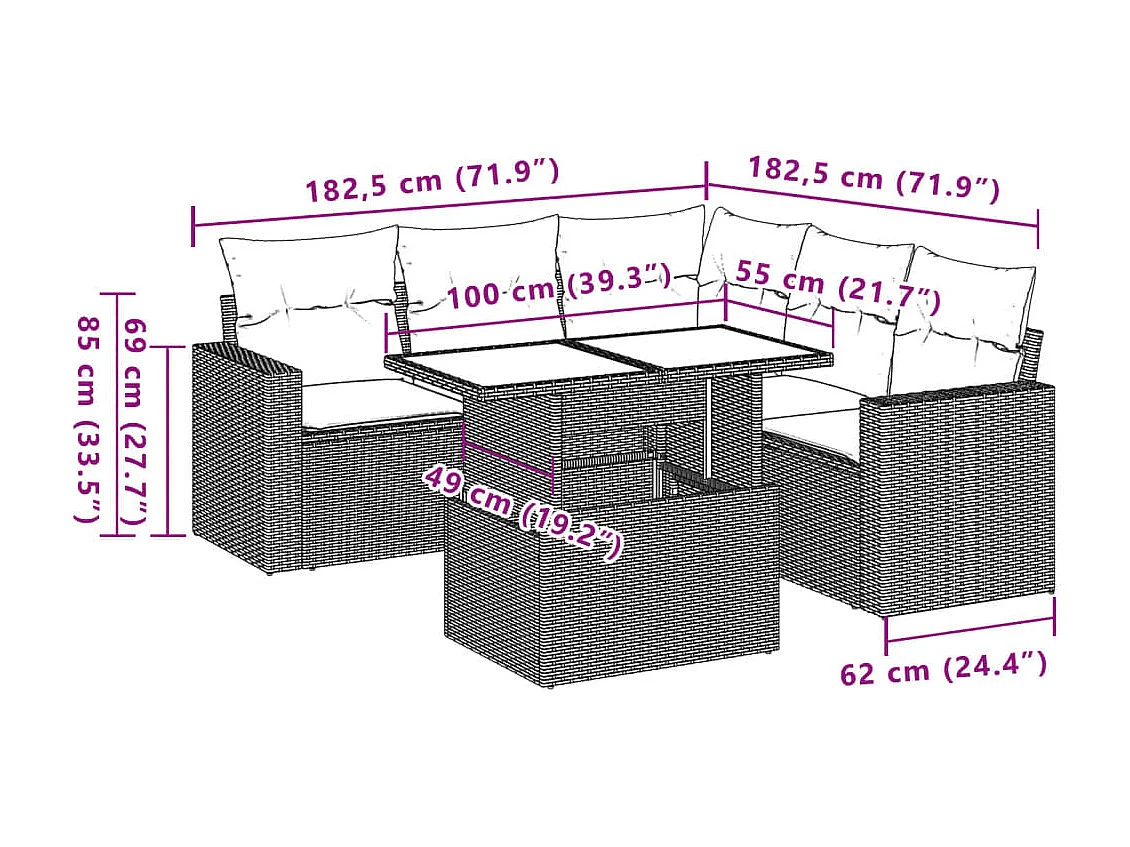Set Divano da Giardino 6 pz con Cuscini Grigio in Polyrattan