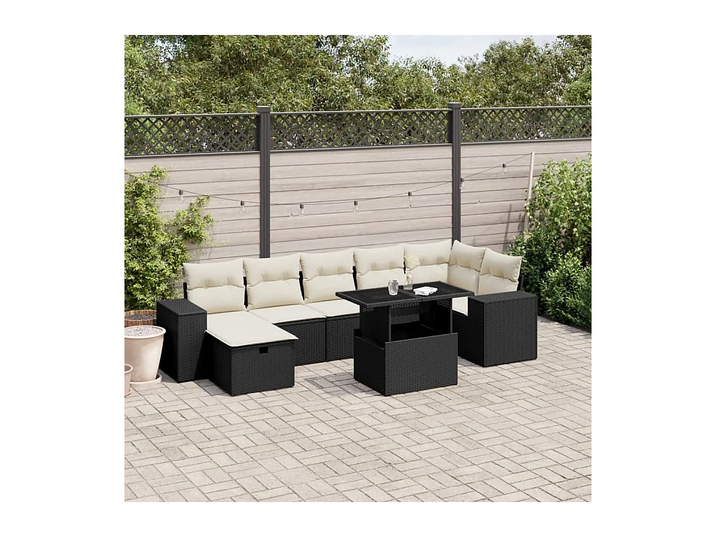 Set Divani da Giardino con Cuscini 8 pz Nero in Polyrattan