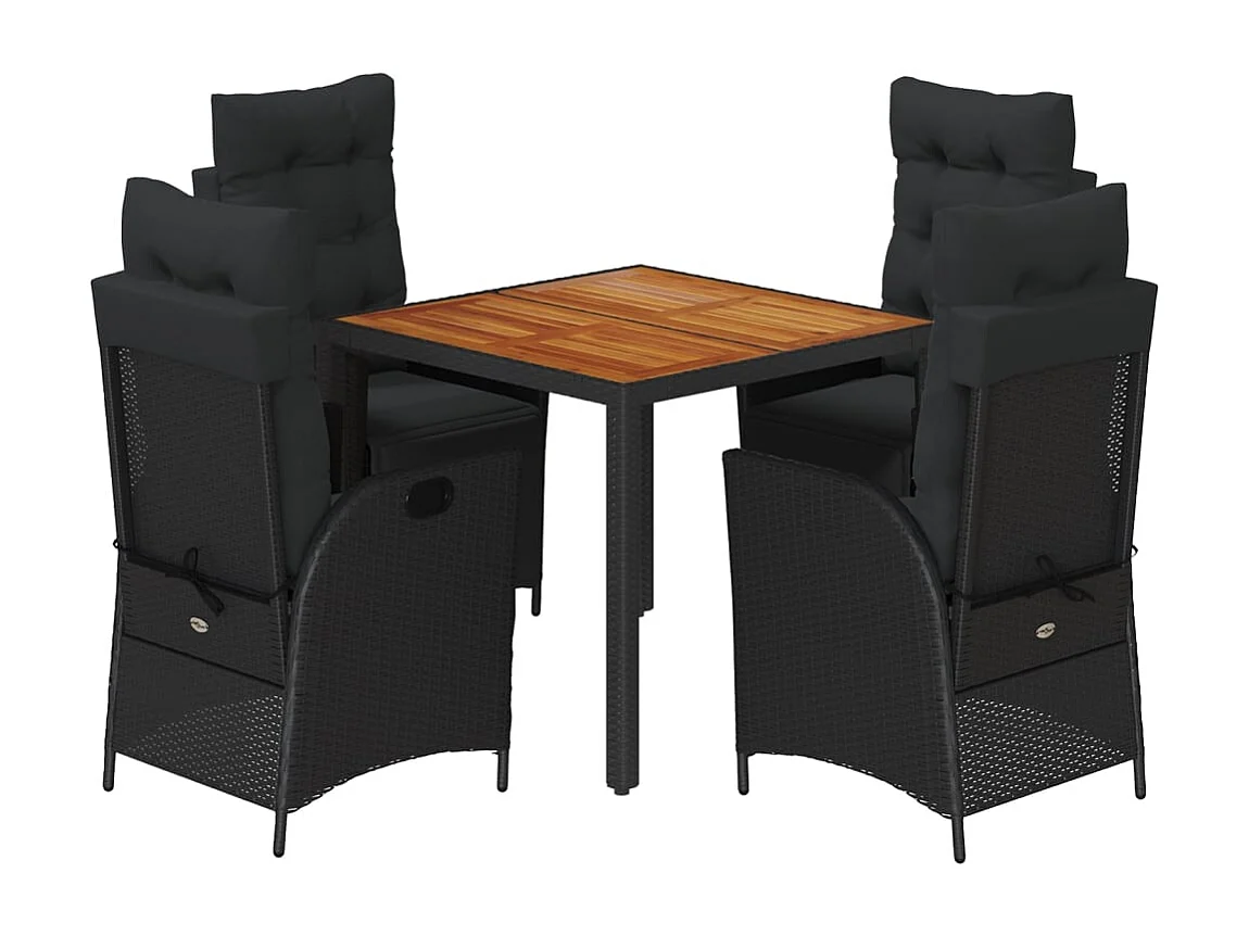 Ensemble à manger de jardin coussins 5pcs Noir Résine tressée