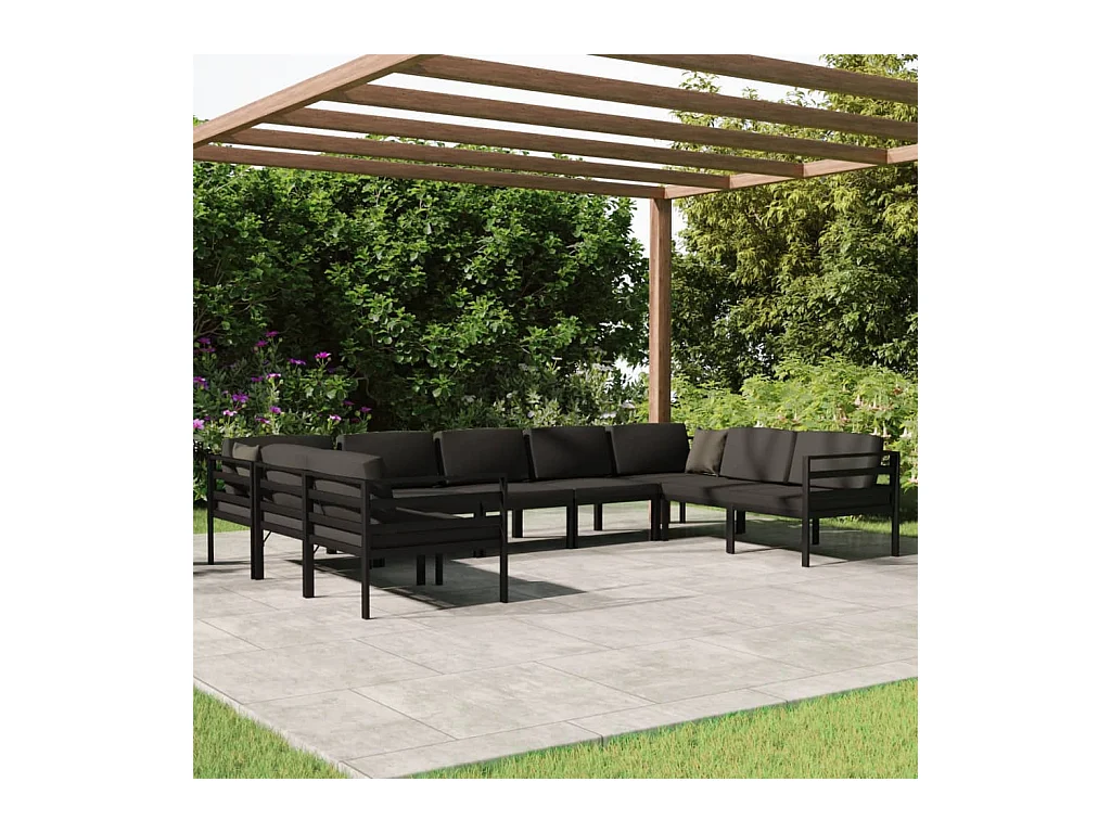 Salon de jardin 9 pcs avec coussins Aluminium Anthracite
