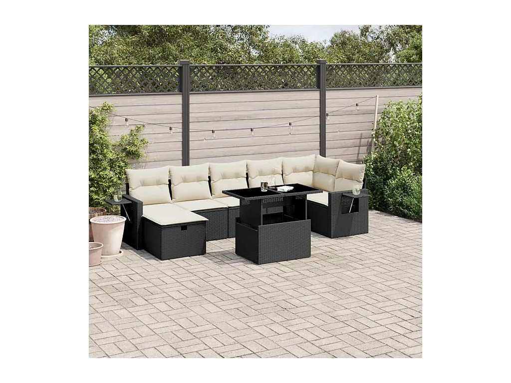 Set Divani da Giardino con Cuscini 8 pz Nero in Polyrattan