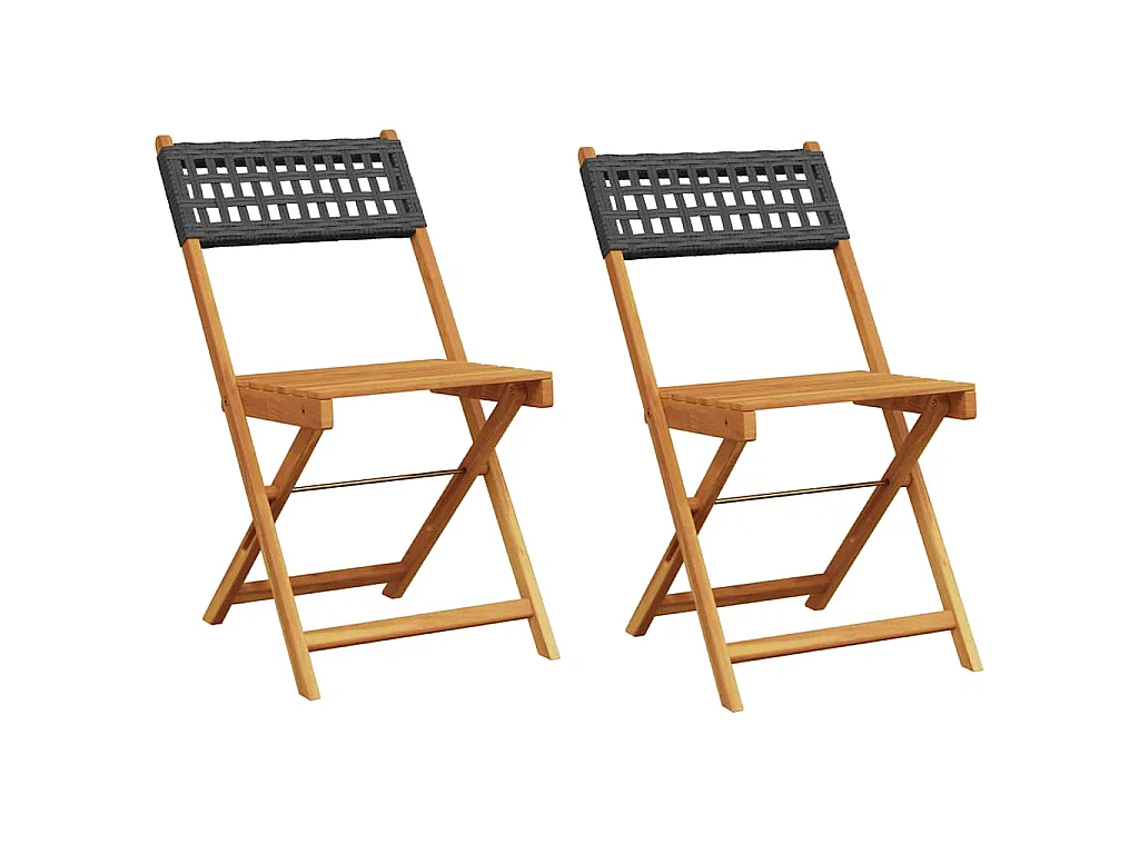 Chaises pliantes 2 pièces en bois massif d'acacia noir et polyrotin