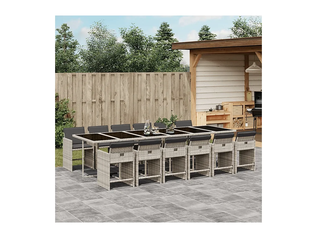 Ensemble à manger de jardin et coussins 13 pcs gris clair rotin
